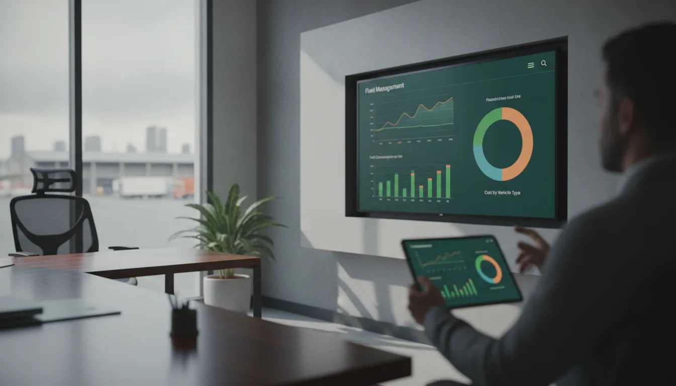 Gestor de frotas analisando indicadores de consumo de combustível em um tablet